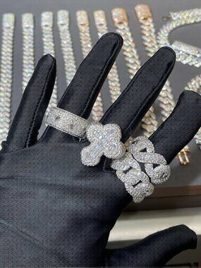 925 Sterling Silver Iced Out Vvs Moissanite Cross Hip-pop Jewelry Rings